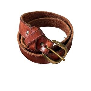 Cognac Brown Leather Belt Knotted Detail Brass Buckle Rustic Western
